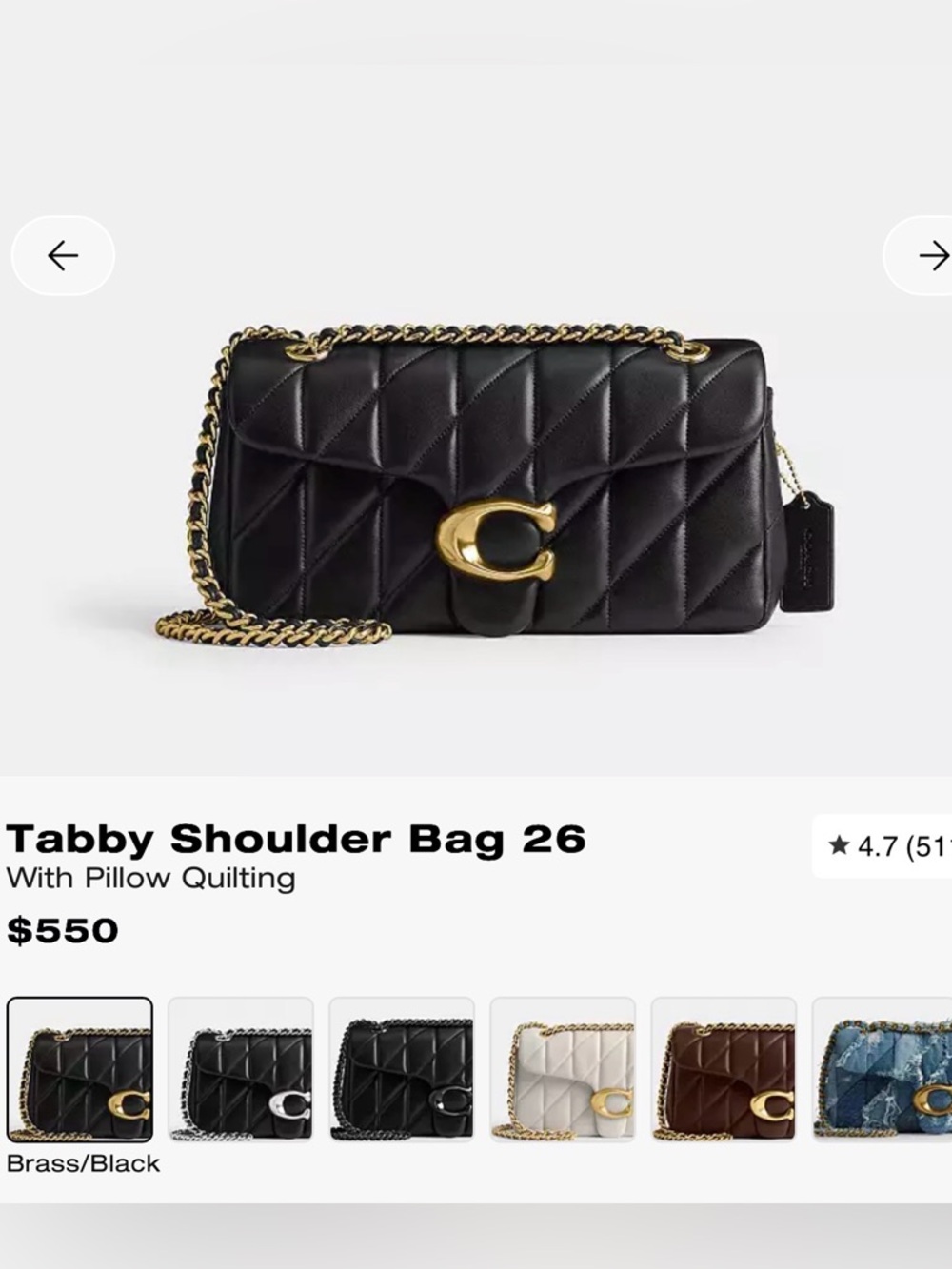 Coach Quilted Tabby 26 Black Leather Shoulder Bag with Gold Hardware - Picture 3 of 14